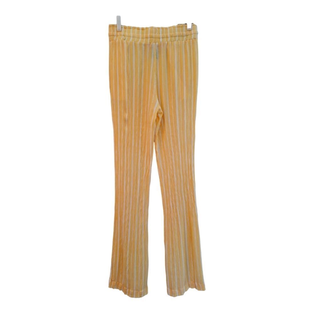 Soft Crinkly Beach Pants Butter Yellow Stretchy Pull On Drawstring Flowy size M - Picture 4 of 12